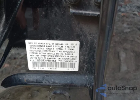 2015 Acura Ilx 2.0L from USA, damaged, VIN 19VDE1F30FE003578